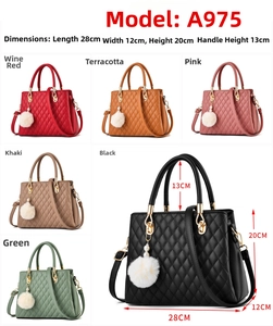 Detailed size specifications for quilted faux leather tote bags with pearl pompom charm