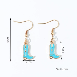 Blue western cowboy boot earrings with dimensions 4.2cm total length and 3.3g weight