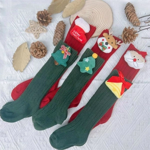 Christmas Kids Knee High Socks Combed Cotton Knitted Plush Santa Reindeer Decor New Year Party Warm For Baby Boys Girls