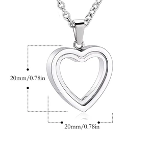 Stainless steel heart urn necklace for pet ashes with 20mm pendant size specifications