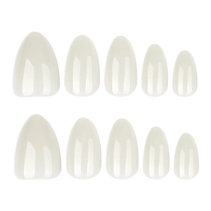 Minimalist creamy white almond-shaped press-on nails in a polished resin finish