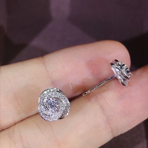 Sparkling silver rose stud earrings with micro-set zircons for women daily wear