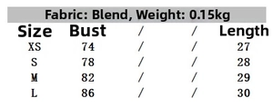 Detailed size chart for lace crop top and skirt set with measurements in centimeters
