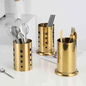 Stainless Steel Chopstick Holder Golden Cutlery Organizer Hollowed Drainage Kitchen Countertop Storage Rack With Base