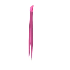 Pink dual-use nail tweezers with precise tips and silicone pressing head on white background