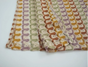 Detail of colorful crochet knit pattern featuring wave stitching and breathable texture