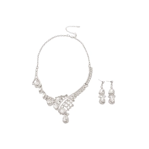 Elegant silver teardrop rhinestone necklace and earring set with shimmering crystals
