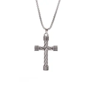 Stainless Steel Box Chain Necklace With Alloy Textured Cross Pendant Hip Hop Street Style Jewelry For Men And Women