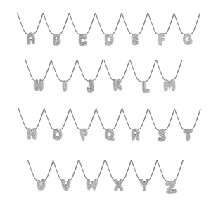 Silver 18k plated 26 A-Z letter pendant necklaces with micro-pave zirconia and box chain