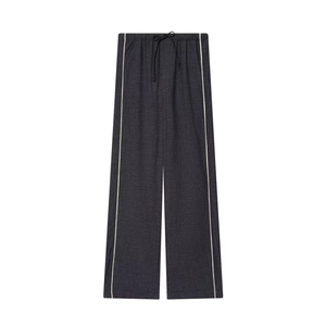 Pantalon en jean gris foncé surdimensionné pour femme avec rayures et cordon