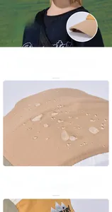 Detail showing water-resistant quick-dry fabric surface with droplets on kids sun hat