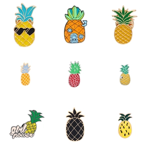 Colorful enamel pineapple brooch set with cartoon pineapple designs and girl power text