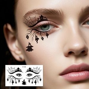 Detail of Halloween spider web and ghost eye tattoo stickers for spooky makeup looks