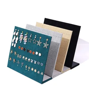 L-shaped velvet earring display stands in dark green, grey, beige and black colors