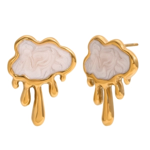 18K gold plated drop stud earrings featuring cloud design and pink marble texture