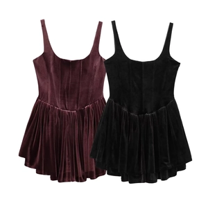 Velvet Corset Mini Dress Spaghetti Straps Sleeveless Pleated Hem Elegant Party Evening Clubwear Bodycon Vintage