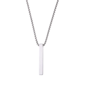 Silver stainless steel pillar pendant necklace for men with a sleek rectangular design
