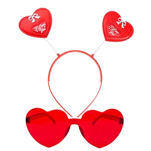 Set serre-tête à cœurs rouges pailletés et lunettes cœur pour fête de la Saint-Valentin