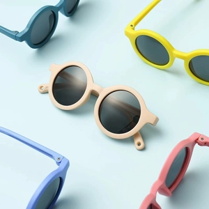 Retro round silicone polarized sunglasses for babies in macaron colors display