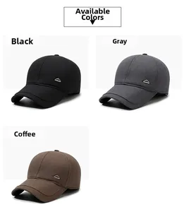 Men winter earflap baseball cap shown in black, grey, and coffee color options