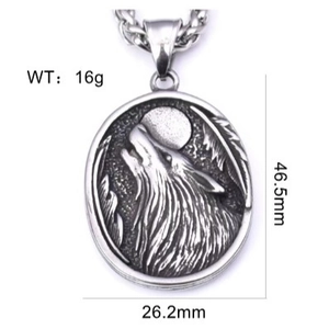 Collier avec pendentif boussole et tête de loup en acier inoxydable style vintage