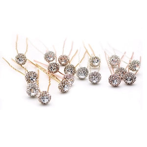 Eleganti forcine a U con sfere di strass brillanti in finiture oro e argento lucido