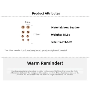 Detailed specs of tiered leopard print round leather earrings with size and weight info