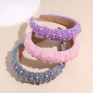 Eleganter Barock Gepolsterter Schwamm Künstliche Perlenimitat Haarreif Für Damen Breiter Handgeperlter Haarreifen Modeschmuck Haarband