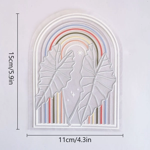 Rainbow embroidery patch with silver leaves and stars, size detail 15cm x 11cm