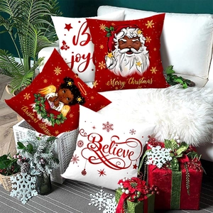 Set of 4 Christmas pillow covers with Santa and Angel prints for festive sofa decoration