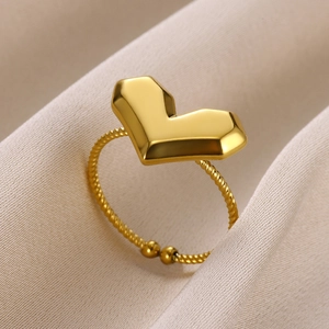 Minimalist Stainless Steel Heart V-Shape Twisted Open Ring For Women Adjustable Geometric Gold Plated Fashion Jewelry
