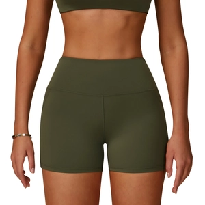 Short de yoga taille haute vert olive avec tissu extensible de soutien pour fitness