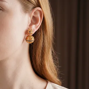 Boucles d'oreilles boules double face vintage plaquées or 18 carats et zircons