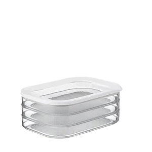 Stackable food-grade plastic organizers with white lid for kitchen cold storage