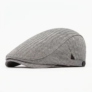 Schiebermütze Fischgrätmuster Baumwolle Atmungsaktiv Verstellbar Britisch Retro Vintage Ivy Newsboy Hut Für Männer Frauen