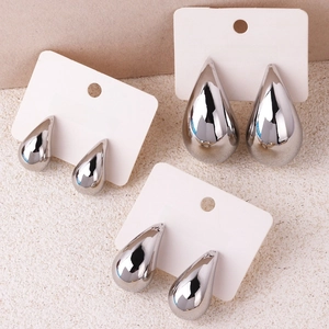 Set of three silver teardrop earrings in small medium and large sizes on display card
