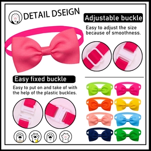 Detail view of adjustable pet bow ties in 8 colors with secure plastic buckle closure