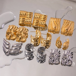 Minimalist square textured 18k gold stainless steel earrings in gold and silver finishes