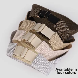 Detail of four-color braided UV protection visors with adjustable gold metal buckles