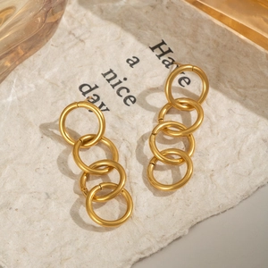 Minimalist 18K gold stainless steel hoop earrings with four interlocking circles