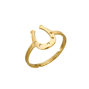 Bague fer à cheval dorée minimaliste en acier inoxydable avec anneau ajustable