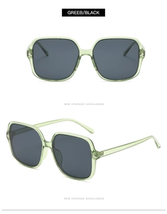 Detailed view of square green sunglasses with sturdy metal hinge and cross star deco
