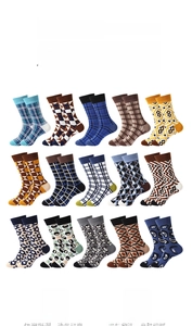 Detailed collection of vintage plaid and geometric cotton crew socks for men in various colors