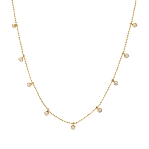 18k gold plated titanium steel necklace with white zircon beads on white background