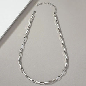 Minimalist silver geometric rectangle link chain necklace with adjustable lobster clasp
