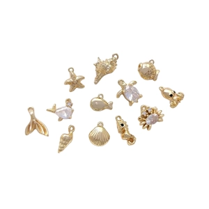 14K gold plated ocean theme charms including starfish and shells for DIY jewelry making