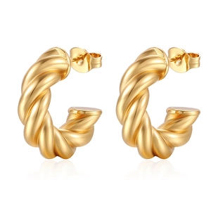 Twisted Rope Hoop Earrings Stainless Steel Geometric C Shape Minimalist Gold Plated Jewelry For Women