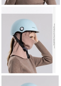 Close-up of thermal fleece winter face mask with helmet showing windproof ear protection