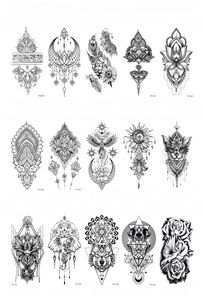 Waterproof temporary tattoo set with wolf and mandala designs measuring 208x95 mm