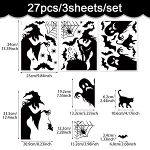 Detailed size specifications for 27pcs Halloween witch silhouette PVC window stickers